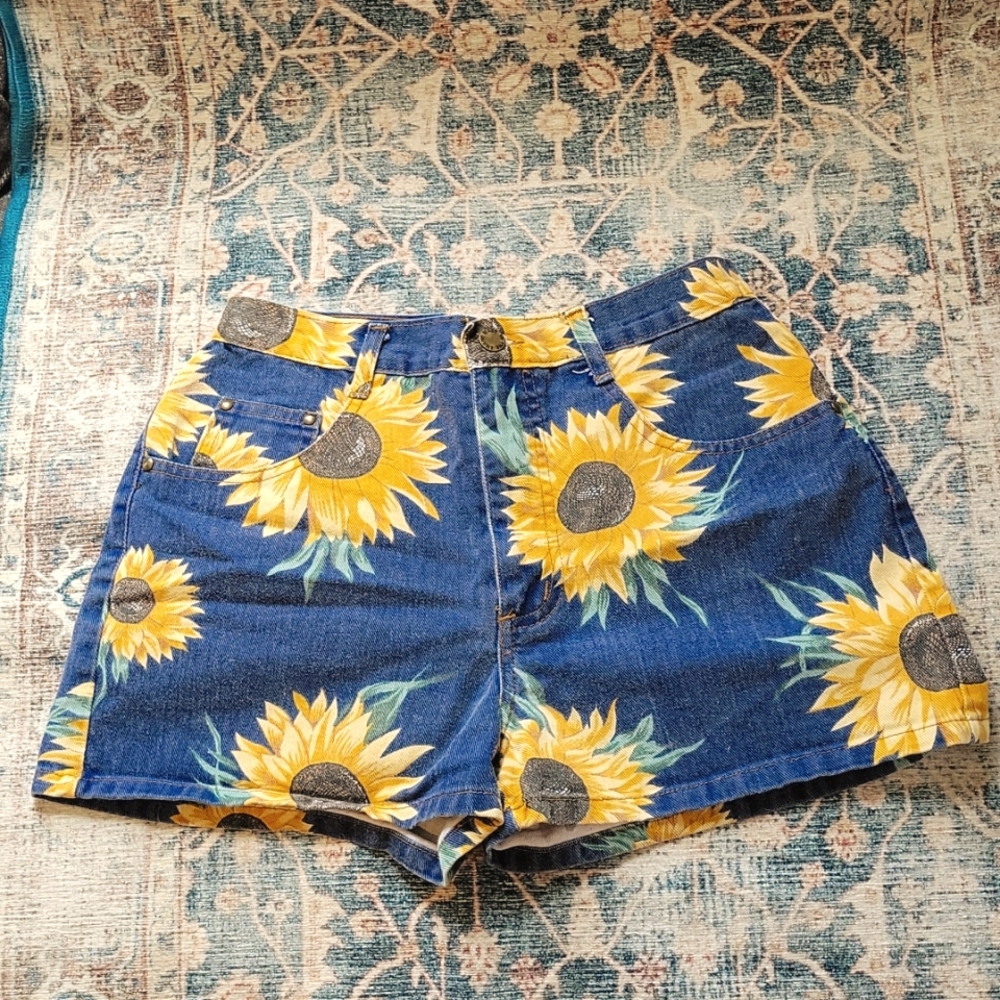 90s Made In The Shade High Waist Sunflower Shorts.